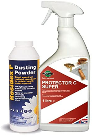 Bed Bug Killer Kit - 1L Protect C Spray treatment with 300g Residex Dusting Powder professional strength products Bed bug treatment kit Low Odour Residual Domestic & Commercial Use