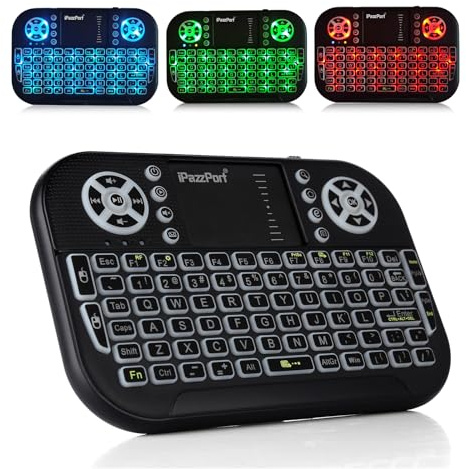 iPazzPort Mini tastiera Bluetooth con mouse touchpad, tastiera senza fili | Ricaricabile • Dongle USB 2.4G Ergonomico • Mac TV Box/FireStick/Smart Phone/Laptop/PC