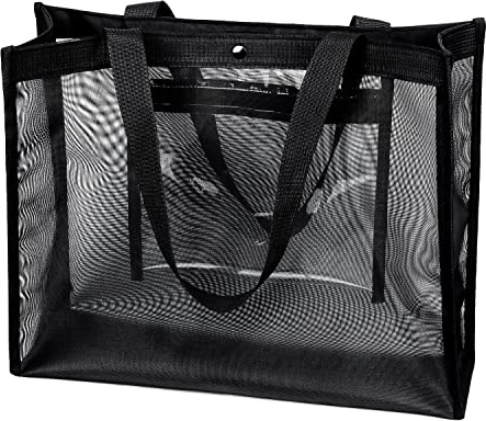 VOLGANIK ROCK Large Mesh Tote Bag Beach Net Shopping Handbag Shoulder Gym Weekend Everyday Reusable Summer Holiday Bag, Black-02