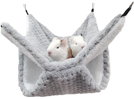 Hamac pour petits animaux, furet Sugar Glider Double couche Cage de lit en peluche chaude à suspendre Hamster, Cochon d'Inde, Rat, furet, Chinchilla (Gris)