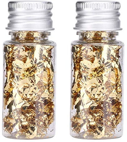 Lwuey 2 Bouteilles Feuille d'or Comestible - Feuilles Papier Or Décorative pour Décoration de Dessert Gâteau Chocolat Cuisson peinture Artisanat Décoration