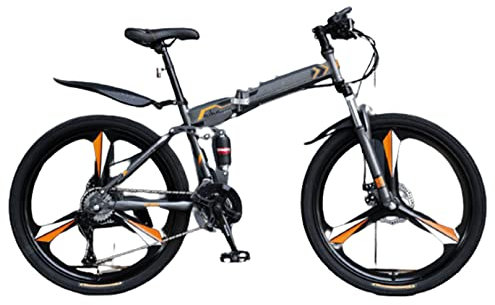 CASEGO Mountainbike klappbar, Griff mit einem Wort, Rahmen aus Karbonstahl, doppelte Scheibenbremse, variable Geschwindigkeit, Bodenfahrrad, Unisex (E 26 Zoll)