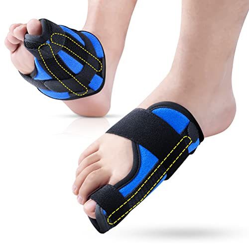 Sylong Großzehenschiene für Frauen & Männer,zur Fixierung von Großzehenfrakturen,Sportverstauchungen,Verletzungen,Tag & Nacht Großzehenschutz mit 2 platte aus rostfreiem stahl - Recht (Blau)