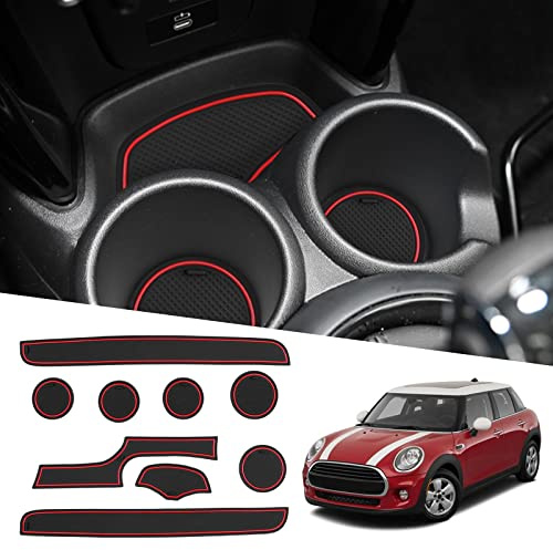 Ruiya für Mini Cooper F56 2015-2023 Auto Gummimatten Türschlitzmatte, Cooper F56 Antirutschmatten Mittelkonsolen Rutschmatten TürnahtMatte Getränkehalter Matte Cooper Zubehör [Nicht für F55]