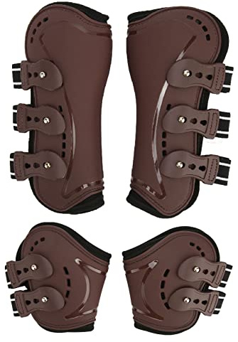 Gamaschen für Vorder- und Hinterbeine des Pferdes, PU-Schale, Luftlöcher, Elastisch, Verstellbar, Gamaschen für Pferdesehnen, Schlagfestigkeit, Stoßdämpfung, Braun für Springshow (L)