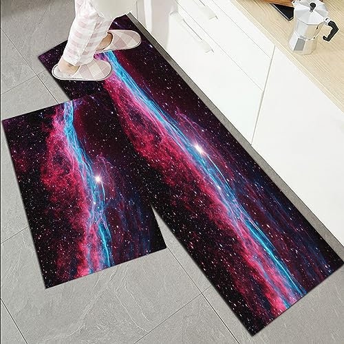 Küchenläufer Küchenmatte 2 Stück 45x70cm+45x120cm,Pink, Science Cosmos Weltraum Galaxy Print Universum Sterne Astronomie,Rutschfest Pflegeleicht, Anti-Müdigkeit Küchenteppich Teppich Läufer für Küche