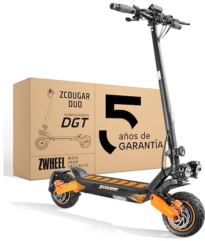 ZWHEEL ZCOUGAR | Patinete Eléctrico Adultos Homologado con Talleres España | 35-70 km | 5 Años de Soporte | Homologado DGT | Ruedas 10 Offroad Tubeless | Intermitentes | App | Suspensión DUO SHOCK