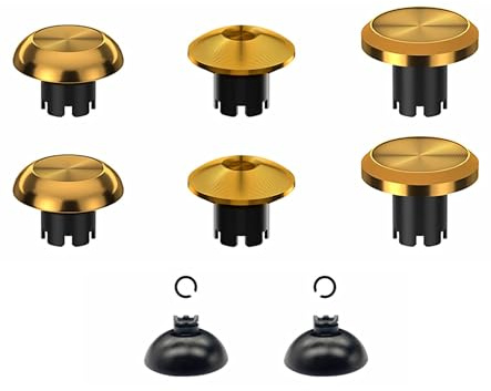 Ceozon Replacement Metal Thumbsticks for Ps5 Ps4 Ps5 Edge Controller 6 in 1 Swap Analog Joystick Thumb Grips Accessories Gold