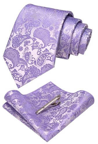 JEMYGINS Graziös Paisley Elegant Herren Krawatte und Einstecktuch mit krawattenklammer Sets