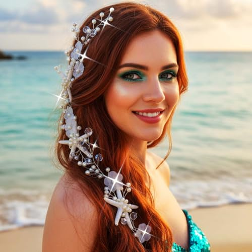 Unicra Hochzeit Seestern Kopfschmuck Brautfrisur Stirnbänder Braut Haar Rebe Seestern Haarschmuck für Bräute und Brautjungfern