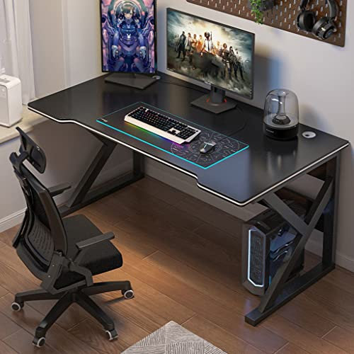 Gaming-Tisch mit komplettem Schreibtisch-Mauspad, K-förmiger Schreibtisch mit Karbonfaser-Oberfläche und stabilem Computertisch aus Metall und Holz, Kabelmanagement, Schwarz-L 120 cm (schwarz L 1