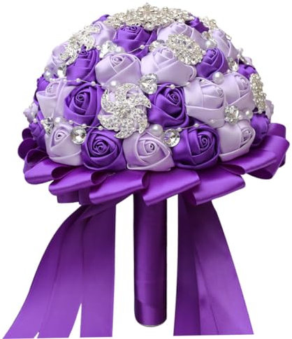 MAGICLULU 1stück Brautstrauß Mit Satin-Rosen Und Ripsband Kunstblumen Und Helllila Hochzeitszubehör Für Dekoration Und Fotoshootings Künstlicher Blumenstrauß Für Braut Und