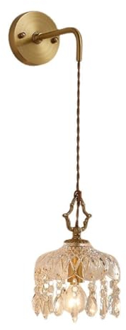 KlkrzJwy All Copper Wall Lamp Crystal Glass Wall Light Bedside Wall Sconces Lighting With E14 Base Hallway Wall Mounted Light Vintage Light Fixture for Living Room Loft Bedroom Cafe