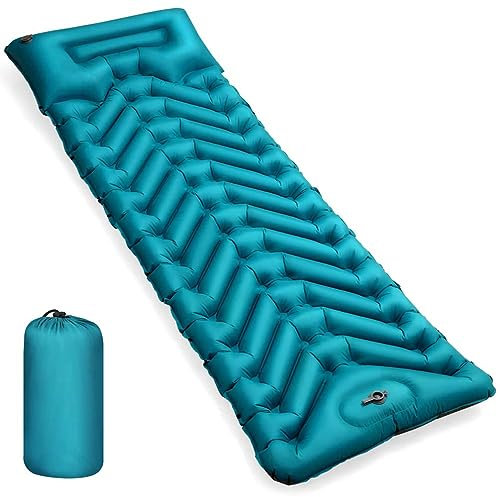 GYPWAN Isomatte Selbstaufblasend, Camping luftmatratze Selbstaufblasend mit Integrierten Kopfkissen Outdoor Campingmatte Faltbar Thermo Matte Schlafmatte Für Zelt Trekking Strand, Blau