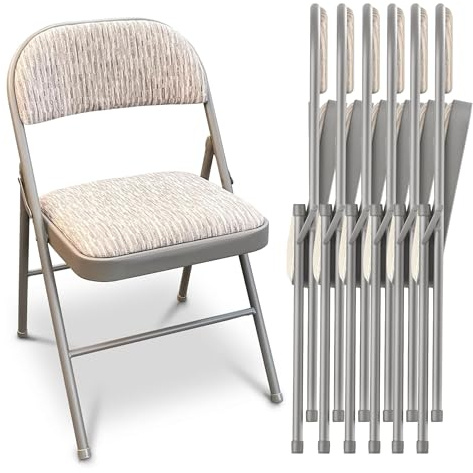 JupiterJX Folding Chairs Set Of 6 Padded Fabric Seat, Heavy Duty Metal Frame Folding Back Rest Chair For Home Office Garden Computer Desk Foldable Chair With Cushioned Pad Seat (Grey, 6 Piece)