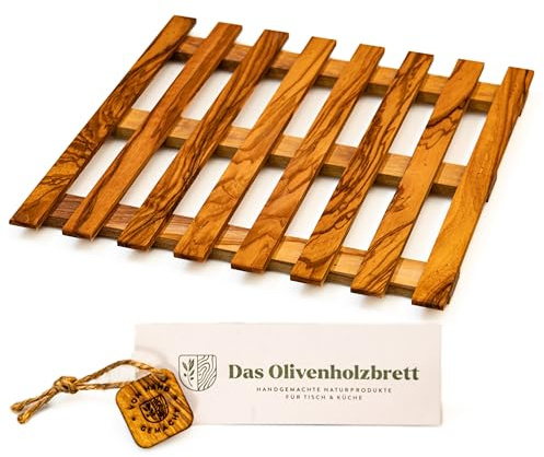 DAS OLIVENHOLZBRETT® Dessous de plat en bois d'olivier, Dessous de verre, Sous verre - 25 x 25 cm