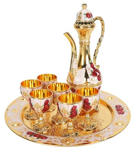 Türkisches Teeservice, Türkische Teekanne Mit Tablett Und 6 Teegläsern, Türkisches Vintage-Kaffeekannen-Set, Türkisches Teekannen-Set, Weinbecher aus Zinklegierung Für Weinschränke, Bartheken(Gold)