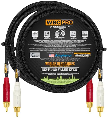 2.5 Foot RCA Cable Pair - WBC-PRO-LOCAP Low-Capacitance (14pF/ft) 22 AWG Ultra-Silent Audiophile & Professional-Grade Audio Interconnect Cable with Amphenol ACPR Gold RCA Plugs & Black Tweed Jacket