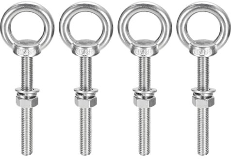 sourcing map Lifting Eye Bolt, 4 Sets M8 x 60mm Eye Bolt with Nut Washer 304 Stainless Steel Shoulder Lifting Ring Eye Bolt for Hanging Item