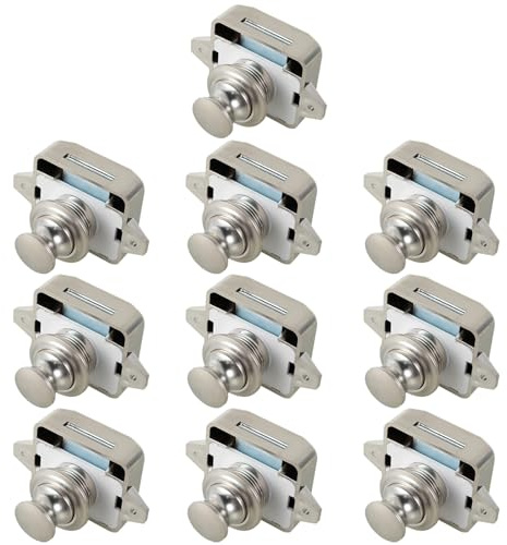 10 Push Button Lock mit 40 Schrauben 7,8 * 4,5 cm Furniture Door Lock mit 10 Leitbleche Möbelschloss Schrankschloss Schiebetür Schloss Druckknopfverriegelung für Wohnmobilen Yachten Möbel (Weiß)