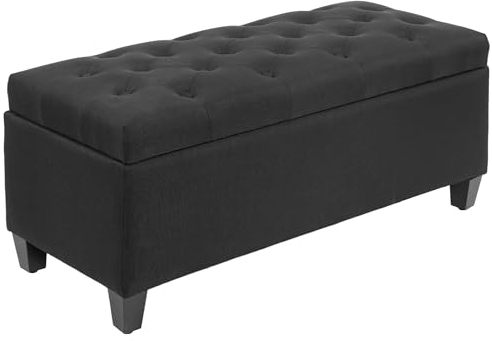 HOMCOM Sitzbank mit Stauraum Polsterbank mit Leinenoptik, Sitztruhe mit Holzbeine, Truhenbank für Wohnzimmer Schlafzimmer Flur 100 x 40 x 44 cm Schwarz
