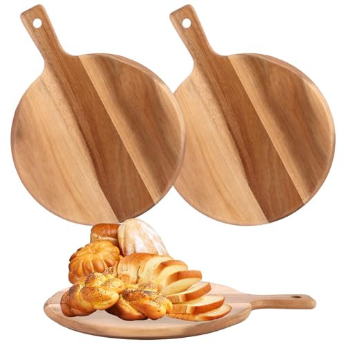Oungy Taglieri in Legno con Manico, Ø 30,5 cm, Piatto Rotondo per Pizza, Durevole per Tritare e Servire Salumi, Formaggi, Pizza, Pane