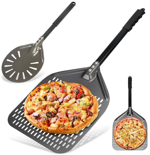 bluaqua Perforierter Pizzaschaufel 12 zoll Pizzaschieber 6 zoll Pizzawende,Pizzaschieber 30x39 cm Fläche,pizzaschaufel,pizzawender,temperaturbeständig für Pizzaofen (pizzaschieber+pizzawender)
