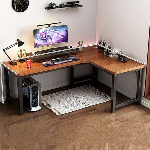 WLCNYL L-förmiger Gaming-Schreibtisch, großer stehender Computertisch aus Holz, Home-Office-Schreibtische, ideal für Schlafzimmer, Arbeitszimmer – Eckschreibtisch mit Ablageflächen, stabilen Beinen