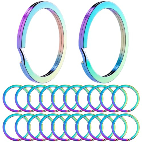 Rainbow Schlüsselringe Flach 20 Stück 30mm Schlüsselring Runder, Hausschlüsseln Spaltringe klein Autoschlüsseln Ringe Metall Schlüsselanhänger Zubehör Runde Schlüsselringe für Schlüssel und Handwerk