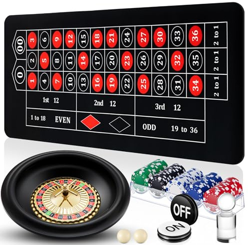 Lunmon Roulette Wheel Game Set Include 16'' Black Roulette Wheel 36 x 18 Rubber Tabletop Layout Mat, 100 Chips Dealer Button Win Marker Casino Game Sets Gift Ideas(Black)