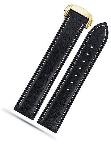 honyeuk Lederarmband Für Omega Seamaster 300 150 Speedmaster 007 AT150 Braunes Uhrenarmband Faltschließe 19mm 20mm 22mm(B Black-gold,22mm)