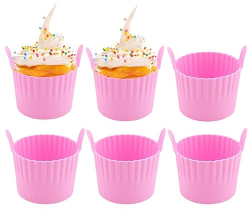 Melearch 6pcs Moule Silicone Air Fryer, Plat Pour Air Fryer, Moule à Tarte Aux Oeufs, Moule Pour Gâteau Au Four, Muffins Coupe Moule, Air Fryer Accessoires, Rose