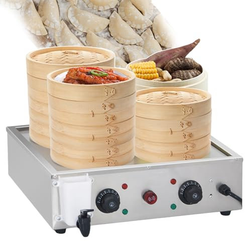 WOTZOV Macchina per panini al Vapore Commerciale a Quattro Fori, scaldavivande Elettrico con capacità di 5-6 Strati, scaldavivande per panini al Vapore, vaporiera in Acciaio Inossidabile