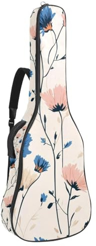 Gepolsterte Gitarrentasche, Motiv: niedliche blaue und rosa Blumen und grüne Blätter, schützende Akustikgitarre, Gigbag für E-Bass, Konzertgitarre, Multicolor 08, 42.9x16.9x4.7 in, Lässiger