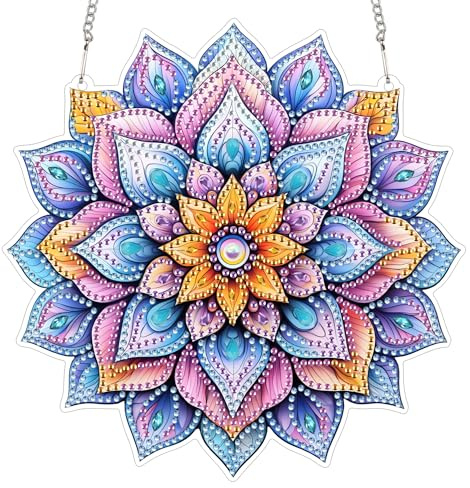 Bimkole Diamond Painting Hängsmycke Mandala Blomma, Hängande Diamantkonst Diamantmålningsset, Diamantmålningssats, 5D Diamantmålning För Fönstervägg Och Entrédekor 20x20 cm