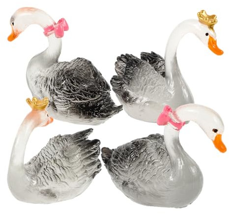 MOBUTOFU 4pièces Figurines De Cygnes Lumineux Décoration Miniature pour Bureaux Et Jardins Décorations Adorables pour Pots De Fleurs Et Accessoires De Bureau
