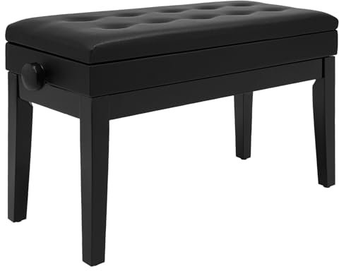 Klavierhocker Höhenverstellbar 46-56CM, Pianobank mit Stauraum, Klavierbank mit PU Lederkissen, Beine aus Massivholz, Klavierstuhl Heavy Duty Holz Tastatur Piano Bench bis 160KG Belastbar, Schwarz