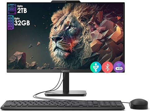 Lenovo All-in-One Desktop with Intel 4-Core Processor| 24 inch Full HD Display| 32GB DDR4 RAM, 1TB PCIe SSD| WiFi 6| Bluetooth| HDMI, USB, Ethernet Ports| Windows 11 Pro| for Business & Personal Use