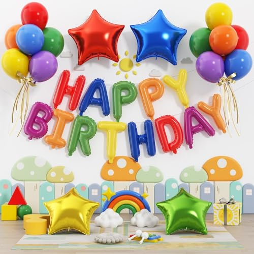 Palloncini Compleanno Colorati Palloncini Happy Birthday, Palloncino Foil Stella, Palloncini in lattice Colorato, Compleanno Palloncino Elio per Matrimoni, Anniversari, Valentino