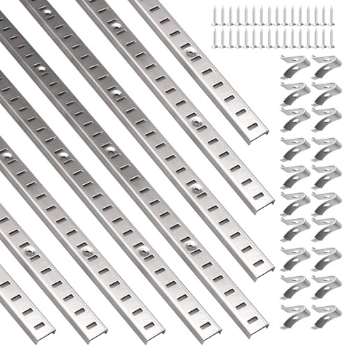 8 Pcs 36 Inch Shelf Pilaster with 40 Clips and 72 Screws, Adjustable Shelf Brackets Standard Mortise Mount Metal Shelves, Steel Wall Mounted Shelf Pilaster