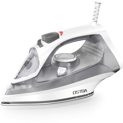 OSTBA 1600W Steam Iron for Clothes with Rapid Heating Nonstick Soleplate, Precise Thermostat Dial, Self-Cleaning, Anti-limescale, Drip Stop Function, 300ml Water Tank Clothes Iron