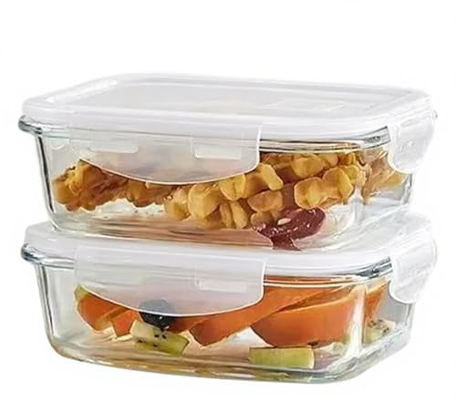 BEVKAF Glass Storage Containers With Lids, Glass Food Containers With Lids,Airtight and Reusable for Soup, Lunch, Leftovers, Salad (2PCS, 1040ML)