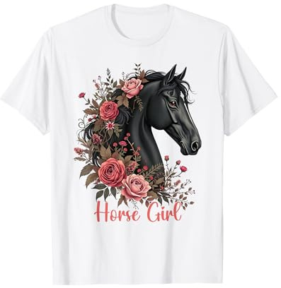 Cheval Noir Motif Mignon Fille Écurie et équitation T-Shirt