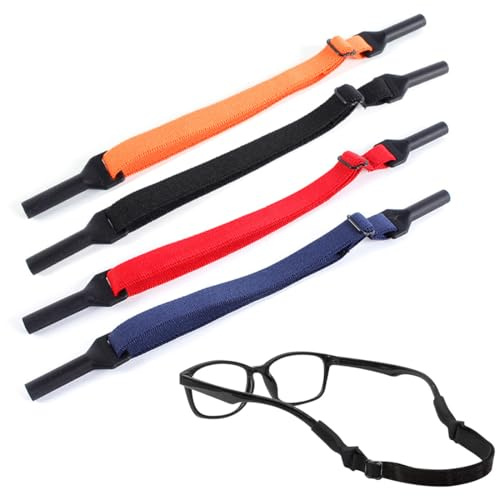 GNALIA Cordon Lunettes Sport - 4 Pièces - Noir, Orange, Rouge, Bleu Foncé - Sangle Réglable Universelle Pour Lunettes De Soleil - Hommes, Femmes, Enfants