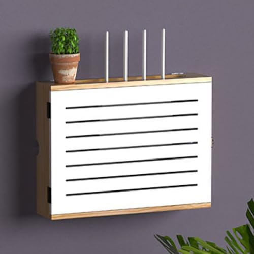 Nordivo WLAN Router Aufbewahrungsbox, Wandregal Router Versteck, Korb zum Verbergen des Routers, Wandhalterung Ohne Bohren, für Büro und Zuhause(Brown/White,L36.4cm/14.3in)