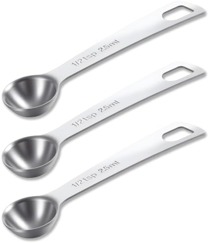 3Pcs 1 Teaspoon Measuring Spoons 1/2 TSP 1/6 Tbsp 2.5 Ml 2.5 Cc 1/12 Oz Stainless Steel Single Long Handle Scoop for Measuring Coffee Grains Protein Spices Dry Goods