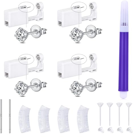 LAURITAMI Ear Piercing Kit, 4Pcs Ear Piercing Gun with Tools for Women Men, At Home Self Helix Cartilage Ear-Piercing Kit with 3/4/5mm CZ Stud