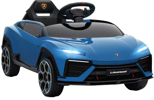 AIYAPLAY Kinder Elektroauto 12V Lamborghini Kinderauto 2 Motor LED Blau | 2,4 GHz Fernbedienung, Kinderfahrzeug mit Hupe, Musik, Sanftstart, Elektrofahrzeug für 3–6 Jahre Kinder