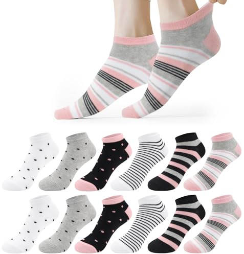 Libella 12 Paia Calzini Donna Cotone Corti 39-42 Sportive Calze Corte Donna Colorate con Strisce a Pois Morbido da Tempo Libero, Sport, Fitness, multicoloreB