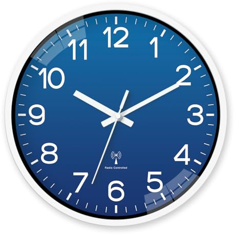 Constantplanet 8 Zoll Blau Funk Wanduhren Batteriebetrieben | Moderne Kleine Analoge Wanduhr Funk für Schlafzimmer Küche Büro Wohnzimmer Lautlose Wanduhr